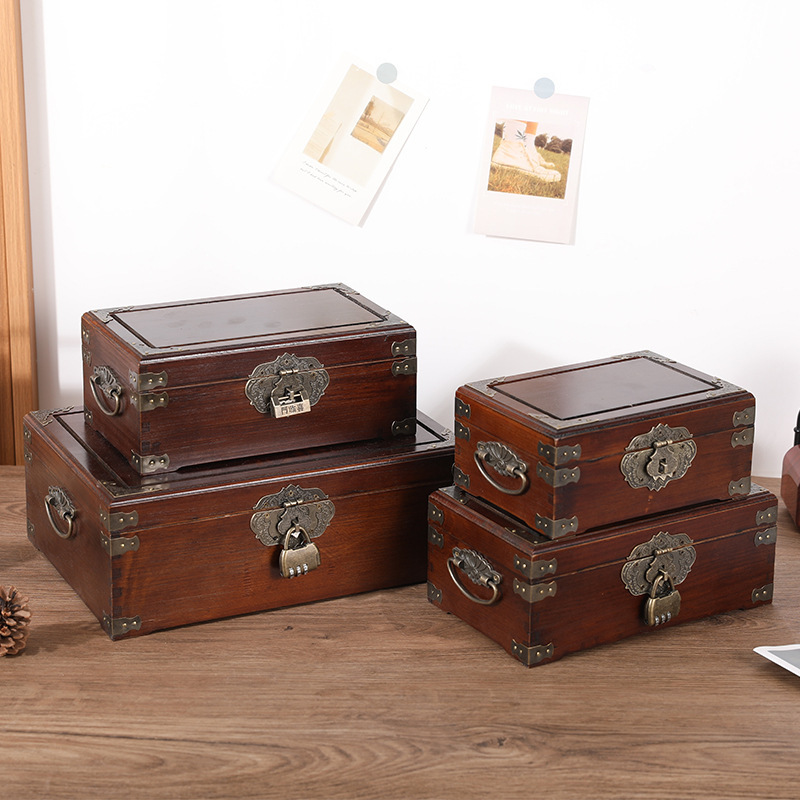 Small Box with Lock Solid Wood Retro Household Sundries Storage Box Wooden Jewelry Box Cash Box Rectangular Gift Box Small Box with Lock Solid Wood Retro Household Sundries Storage Box Wooden Jewelry Box Cash Box Rectangular Gift Box