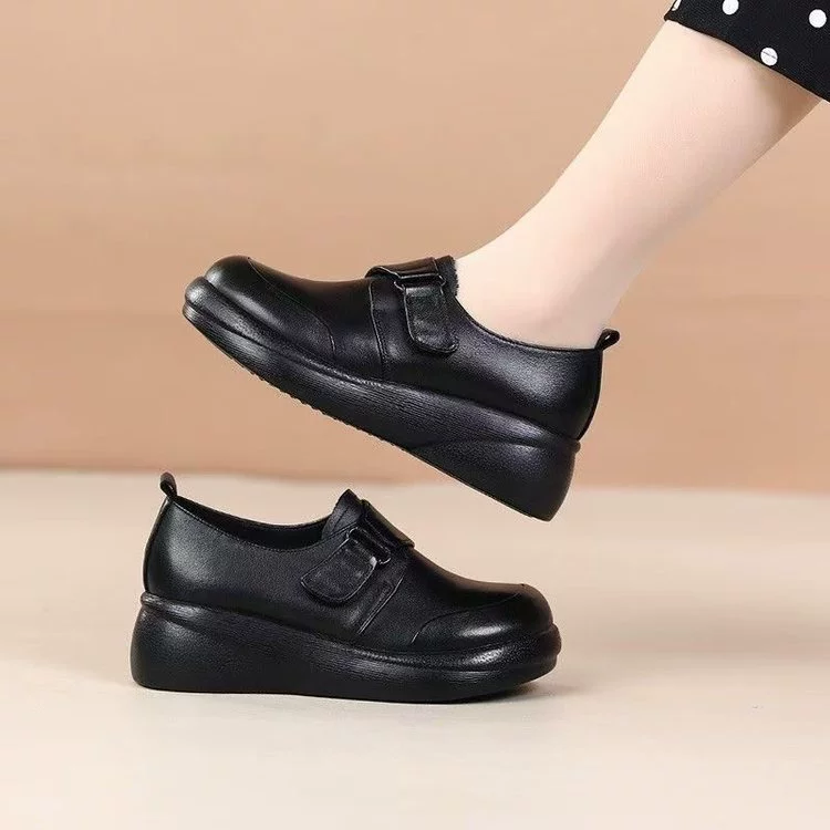 Толстая подошва липучка мама Lefu обувь удобные дикие кожаные туфли весна и осень 2025 новая средняя и пожилая женская одиночная обувь