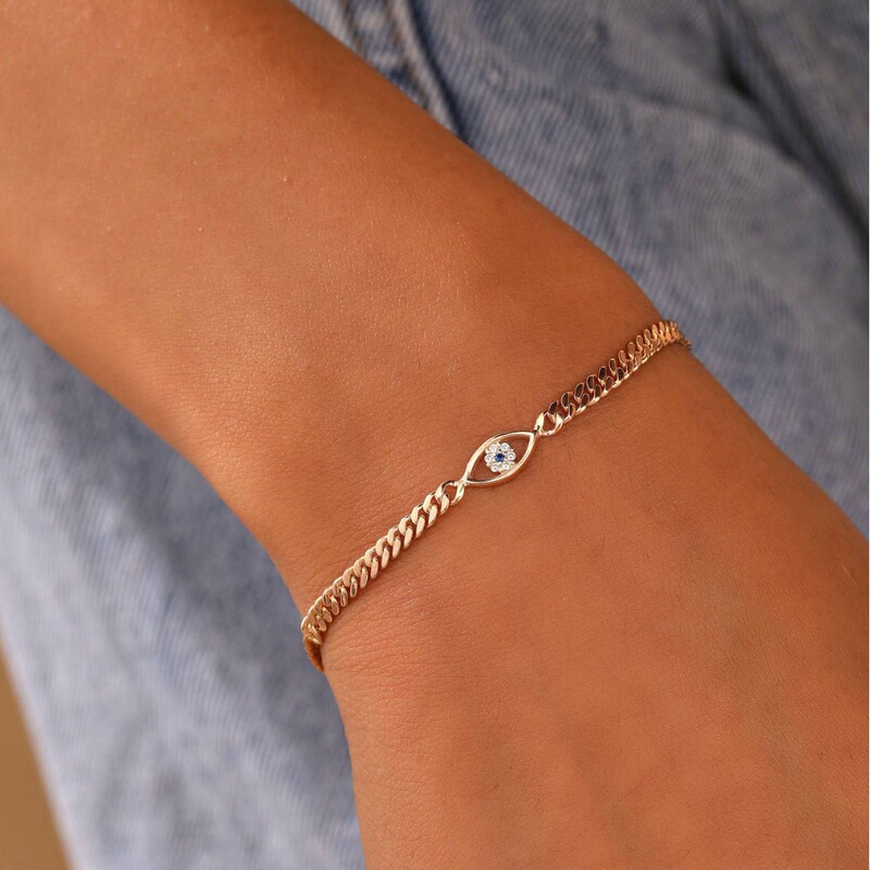 2024 Amazon Cross-Border New Product Cuban Chain Evil Eye Bracelet with Diamonds Devil's Eye Bracelet Gift for Women