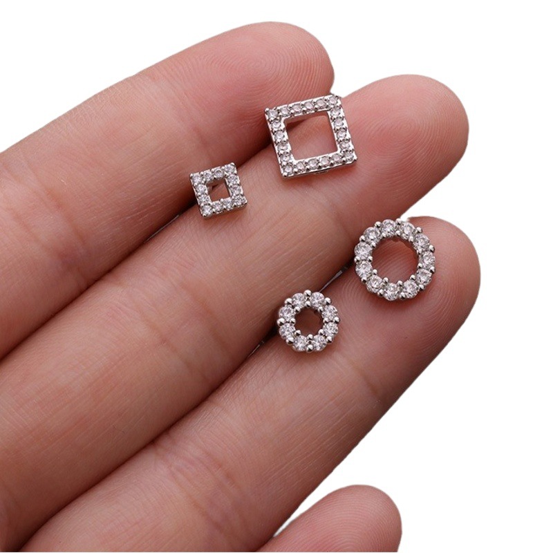 Transfronterizos nuevos personalizados pendientes de mariposa pendientes cuadrados de acero inoxidable con bola oído hueso clavos oído piercing joyería al por mayor