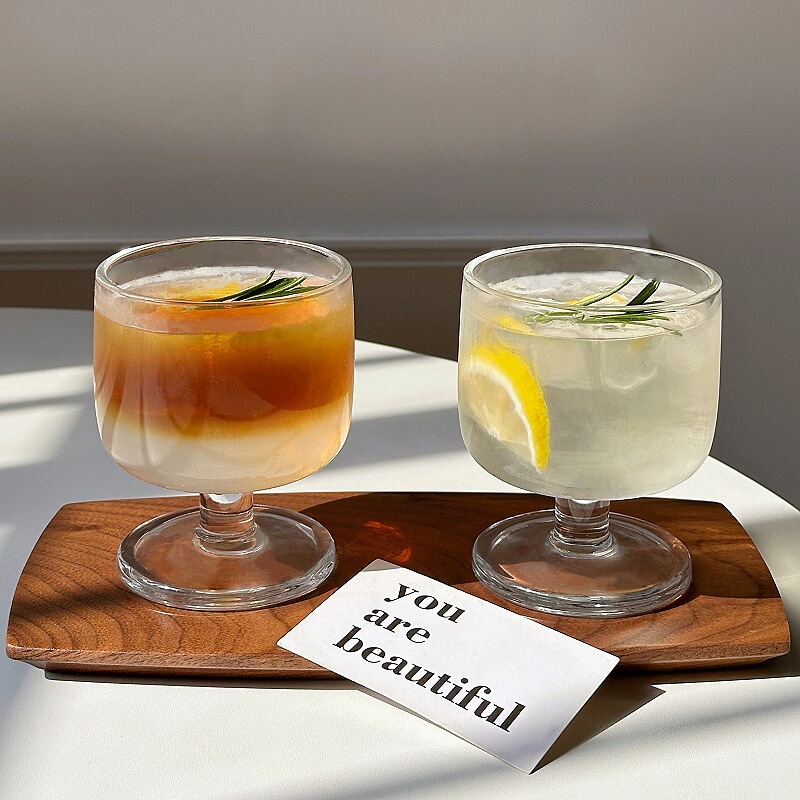 Niche Retro Glass Cup, Instagram-Style Low-Footed Cup, Iced Americano Coffee Cup, Latte Cup, Special Drink Juice Cup