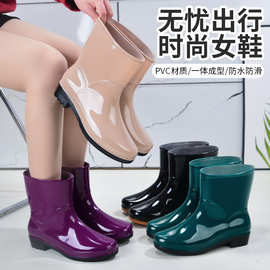 女士雨靴加绒雨鞋中筒水鞋防滑防水胶鞋外穿工作经典女款水靴批发