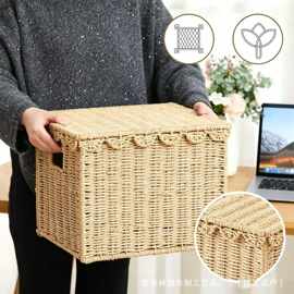 跨境手工编织收纳筐翻盖式家用衣服被褥储物篮客厅玩具零食整理篮