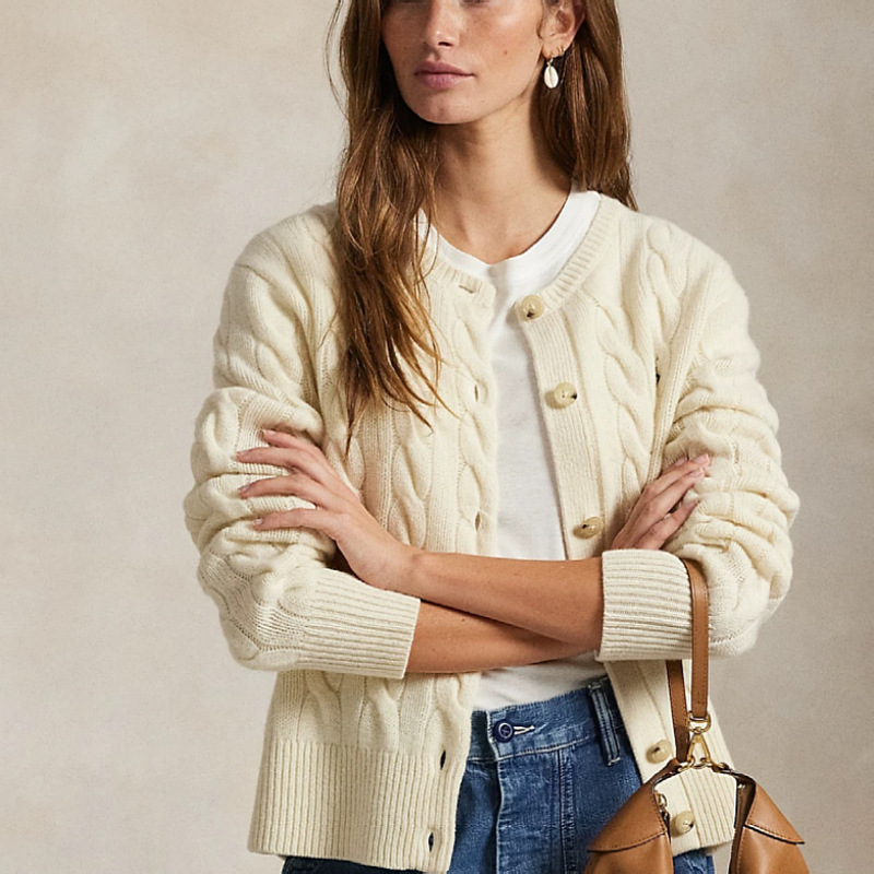 Pl2025 Autumn and Winter Wool Cashmere Knitwear Loose Twist Long-Sleeved Women's Thick Cardigan Sweater Wool Cashmere Blend Pl2025 Autumn and Winter Wool Cashmere Knitwear Loose Twist Long-Sleeved Women's Thick Cardigan Sweater Wool Cashmere Blend