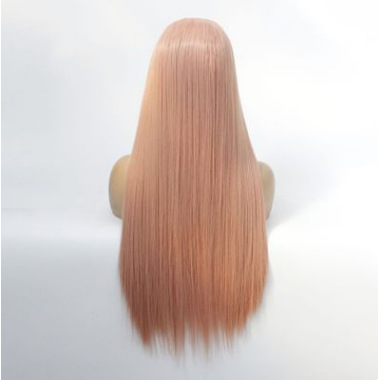 Peruca de fibra química de dama humo rosa parcial recto frente encaje de seda de alta temperatura cubierta de cabeza LW0185