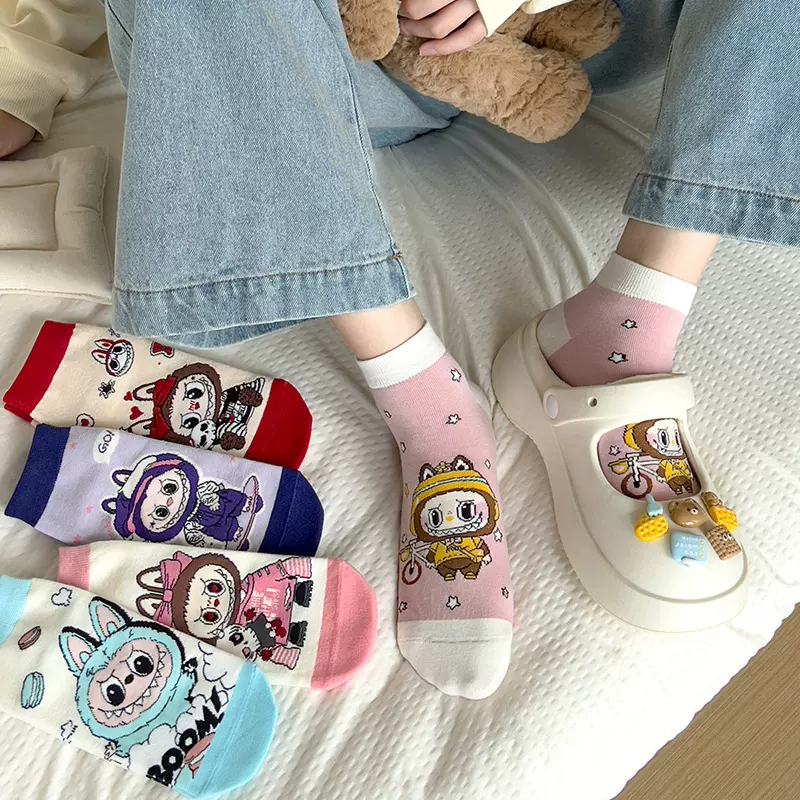 日系新款卡通袜子女200N精梳棉可爱短袜夏季女船无骨袜棉袜棉