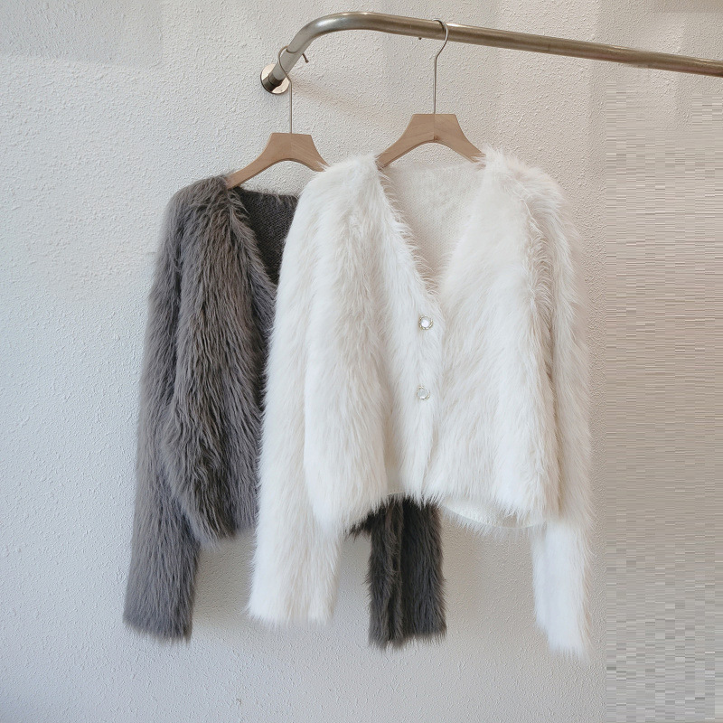 French Style Celebrity Style Faux Fox Fur Sweater Cardigan Women's Top Autumn and Winter White Gentle Faux Mink Velvet Knitted Jacket