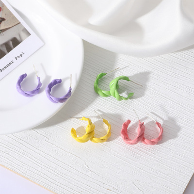 925 Silver needle spring Earrings 2021 new pattern colour cream pinkycolor Hoop temperament fresh Earrings