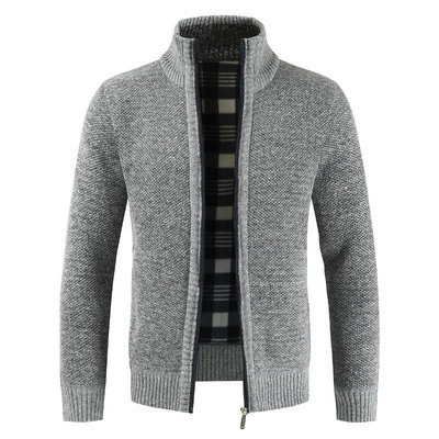 Men’s winter zip sweater coat, knit outer with lined interior, stand collar, M–XXXL