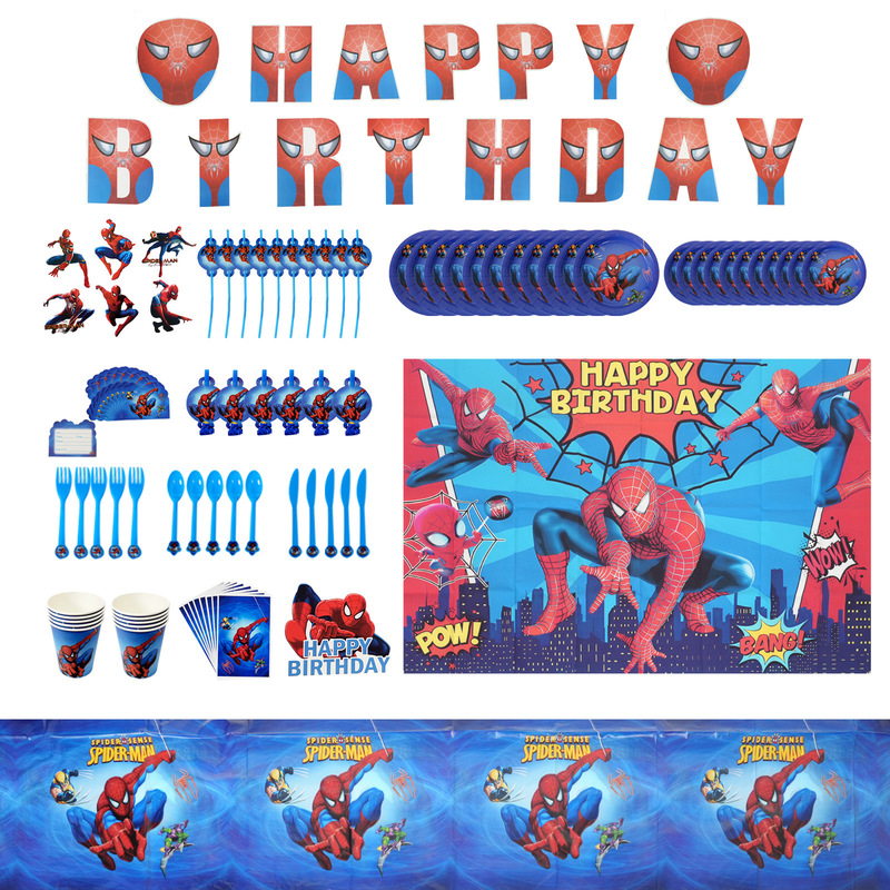 Little Spider Theme Birthday Flag Balloon Paper Plate Paper Cup Paper Towel Knife Fork Spoon Tableware Party Supplies Venue Layout