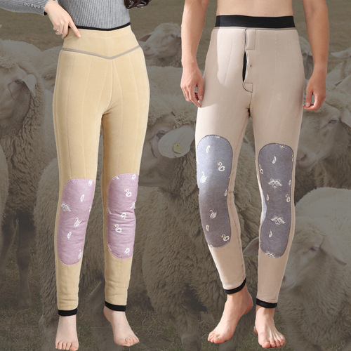 Northeast cold-resistant couple's wool thermal pants for men, down knee pads, silk leggings for middle-aged and elderly women, outer wear cotton pants