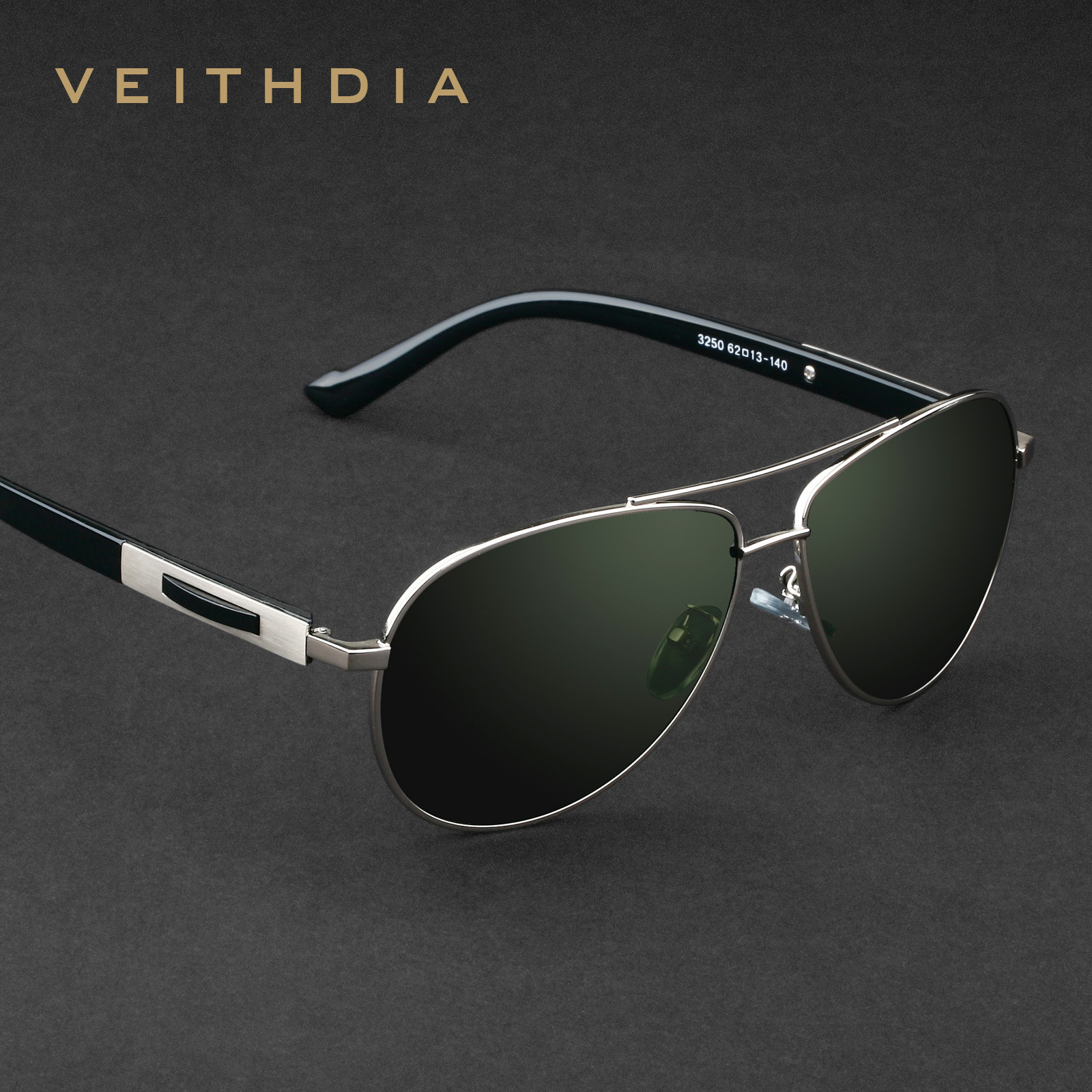 Hombres interior recubierto gafas de sol polarizadas Rana espejo marco Acero inoxidable 3250