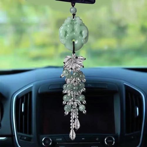 Auto hanging pendant god of luck wealth safety car rearview mirror ornament decorationcar creative crystal blessing pixiu car hang rearview view mirror inside the car