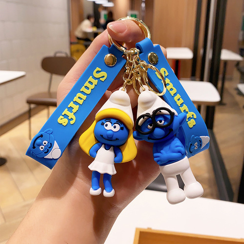 Creative Cartoon Smurf Doll Car Keychain Chain Soft Plastic Doll Backpack Pendant Couple Small Gift Wholesale
