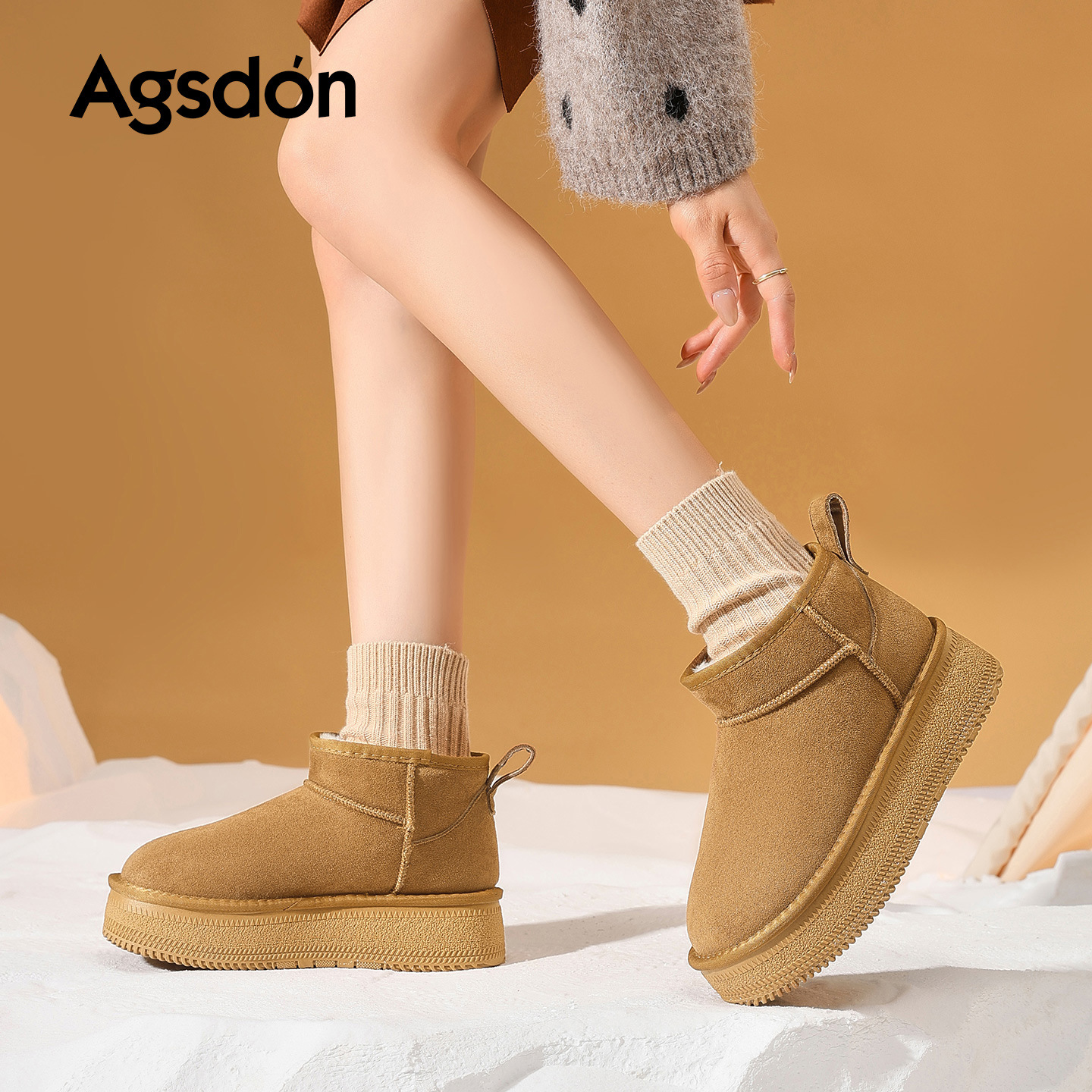 Botas de nieve de fondo grueso para mujeres 2025 nuevos zapatos de algodón grueso de invierno zapatos de lana de patata pequeña Bocken