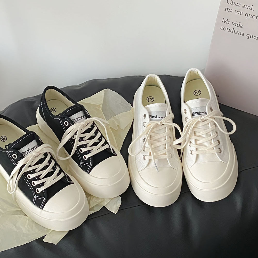 2022春夏百搭可爱厚底增高帆布鞋女韩国ins学生街拍丑萌小白鞋