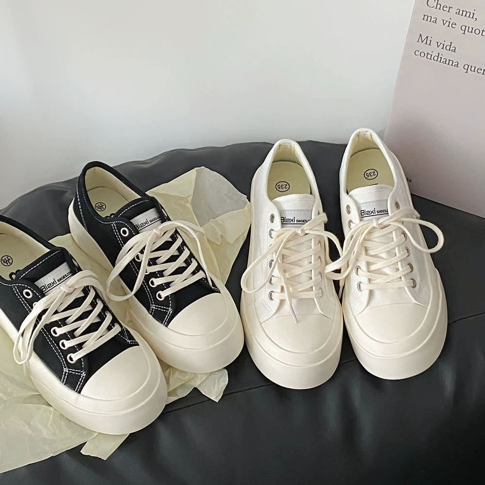 Весенне-летние универсальные милые парусиновые туфли на толстой подошве, увеличивающие рост, женские южнокорейские студенты, милые уличные белые туфли, 2022