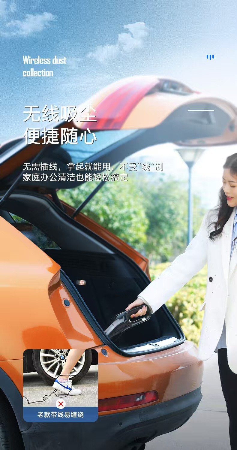 Cross-Border Car Vacuum Cleaner, Handheld Household Wireless Vacuum Cleaner, High-Power Multi-Functional Car Vacuum Cleaner, Sweeper