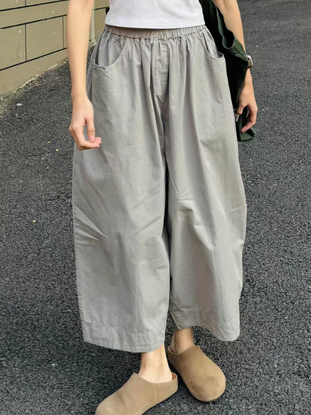 Quần culottes nữ ống rộng vải khô nhanh phong cách Nhật thoải mái — Quần xám