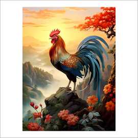 鸿运当头公鸡图片怀旧年画仿真大公鸡墙面自贴防水卧室不干胶贴M