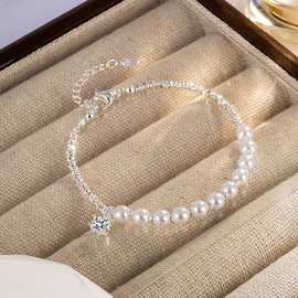 顺源S925纯银单钻碎银珍珠手链女式贝珠复古轻奢气质高级感手饰