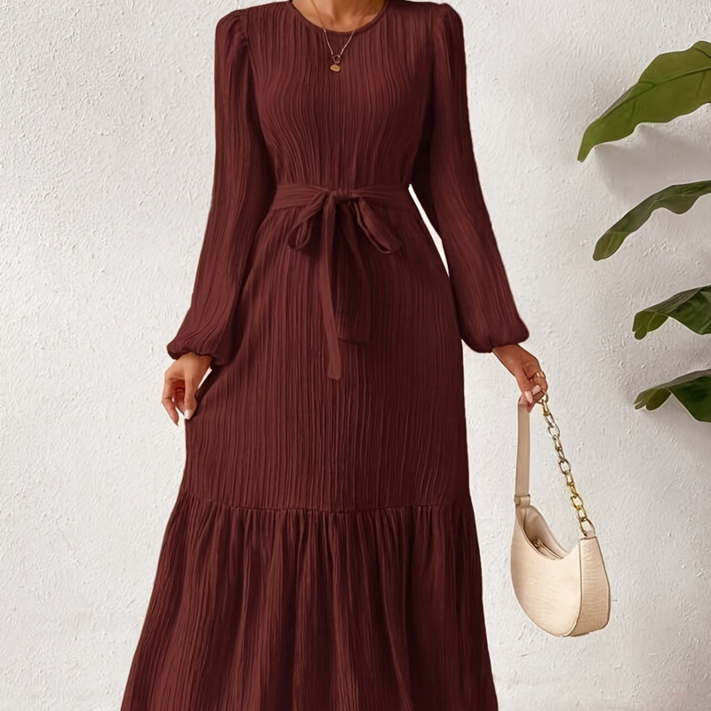 2025 Autumn and Winter New Cross-Border European and American Style Dress, Elegant and Graceful, Waist-Cinching Long Dress, Women's Pleated Dress