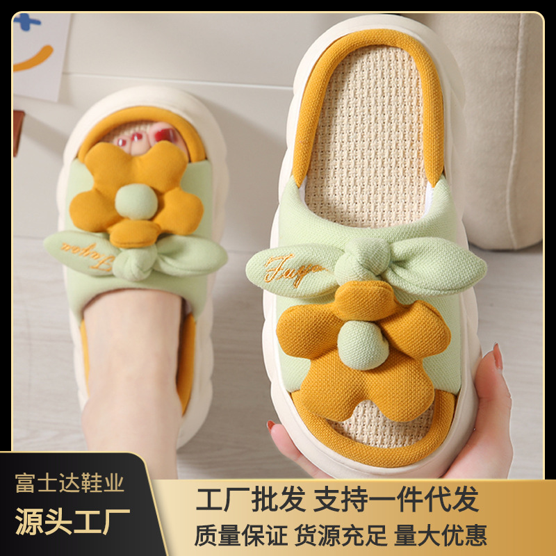 The thickness of the bottom Opening Flax slipper new pattern Home indoor non-slip Cotton and hemp slipper lovely Cartoon slipper