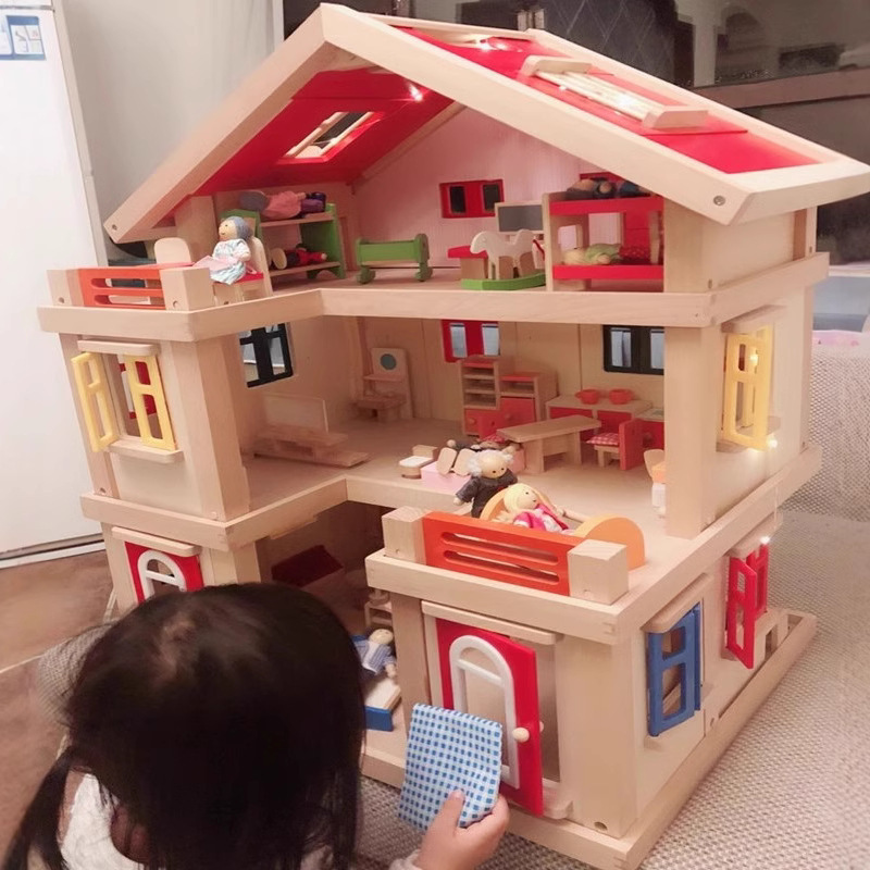 Children play house kitchen toy House wooden cooking toy simulation Villa room boys and girls wooden birthday gift
