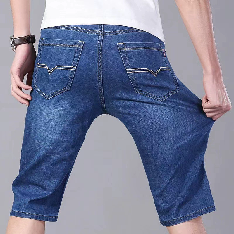 Летние тонкие джинсы шорты мужские 5 очков прямой свободный дикий труд