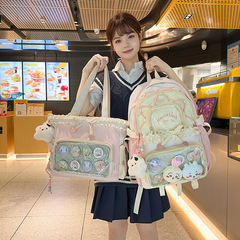 新商品の衝突色の透明な痛みはかわいい女の子のしわのレースのリュックサックの学院の風の小中学生の2つのセットを包みます。