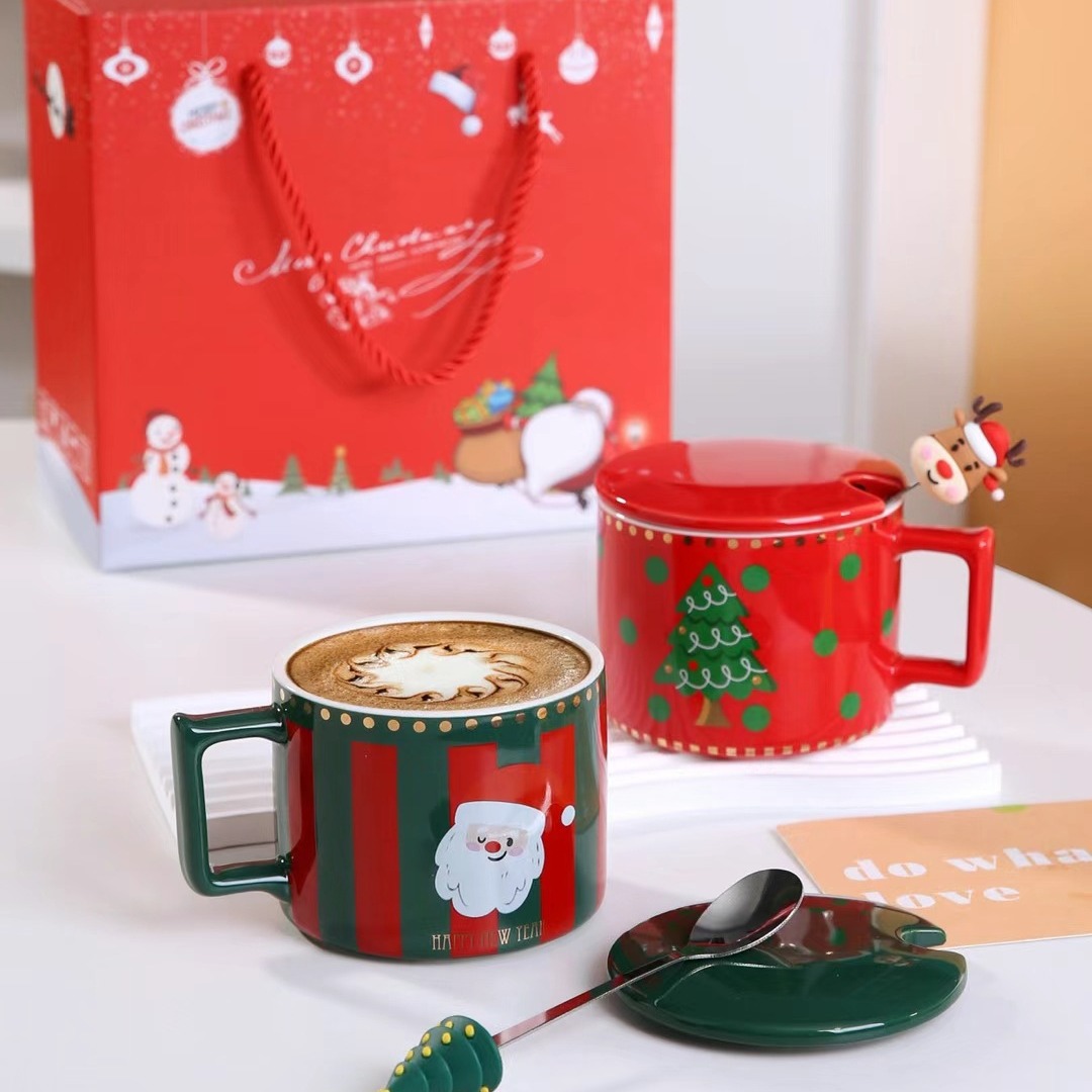 Regalo creativo de la taza de Papá Noel con la cuchara de la tapa Caja de regalo de la taza de café de la Navidad taza de consumición de aspecto alto