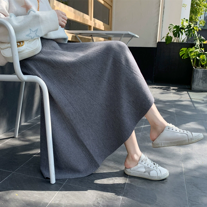 Вязаная юбка для женщин осень-зима со свитером средней длины с высокой талией юбка-зонтик А-силуэта шерстяная юбка чехол тонкое платье