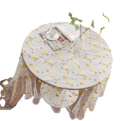 Imanqi Yun Tablecloth Yellow Flower Embroidery Cake Photography Background Embroidery Prop Fabric Tablecloth
