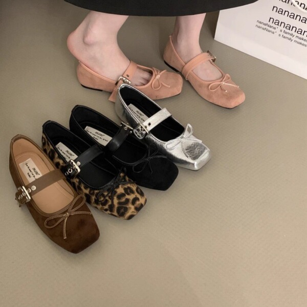 Ballet shoes square toe flat with bow
