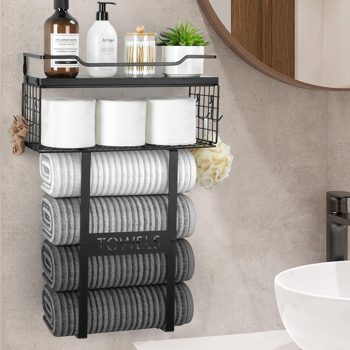 跨境浴室毛巾收纳架壁挂式厕纸收纳架铁艺墙上毛巾挂架可拆卸