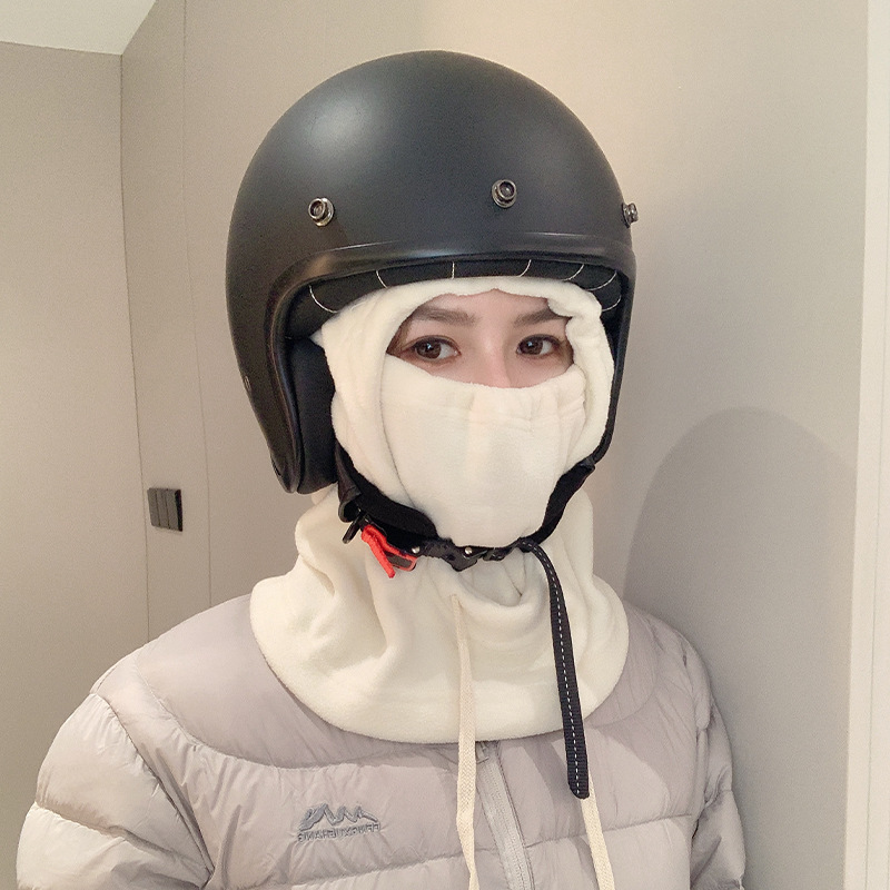 户外骑行防风帽秋冬加厚围脖面罩一体帽防寒围脖摇粒绒抽绳包头帽|undefined