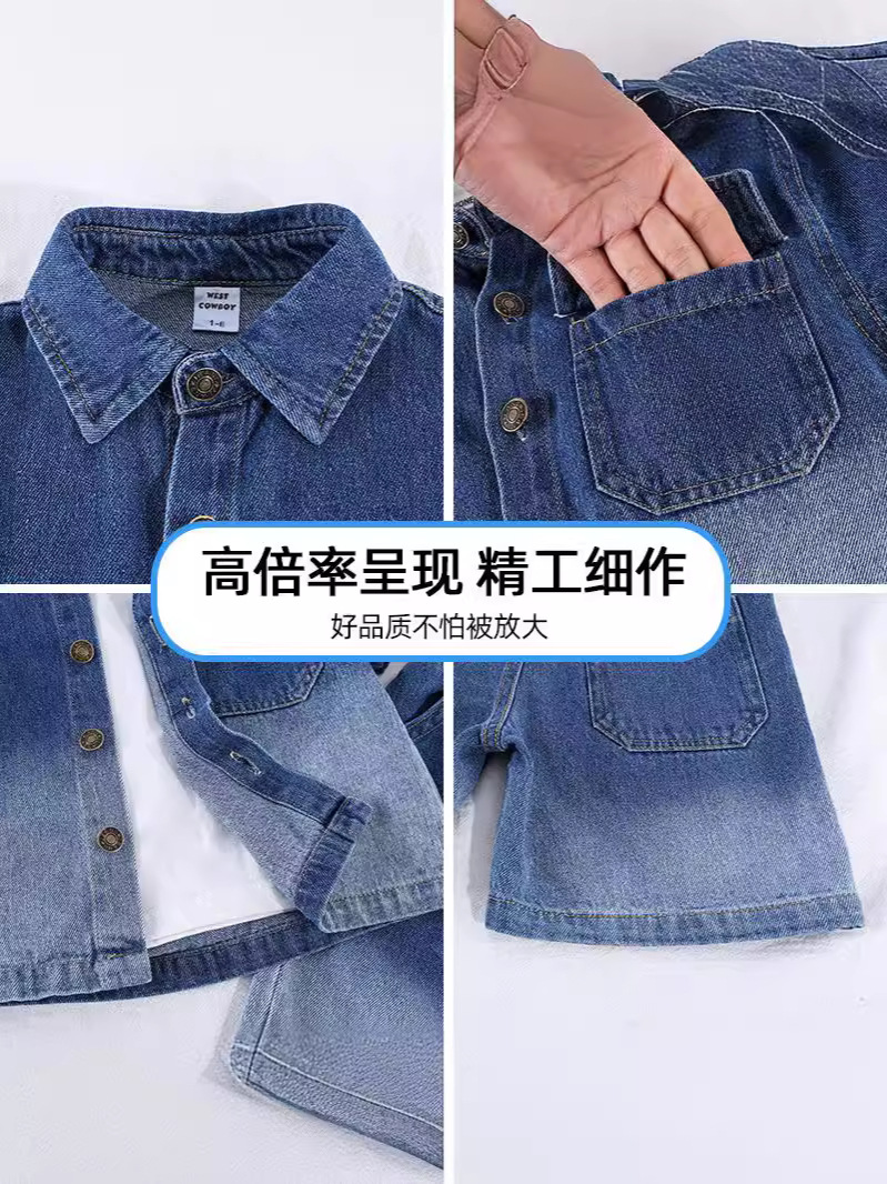 5291 Traje de verano para niños Camisa de manga corta de mezclilla degradada Ropa para niños Ropa hermosa Traje delgado de dos piezas para niños
