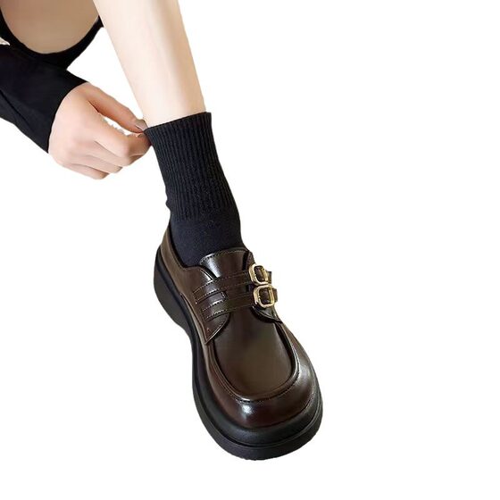 Explosions in stock 2024 Spring and Autumn New Thick-soled British-style Small Leather Shoes Casual All-match Velcro Elevated Loafers
