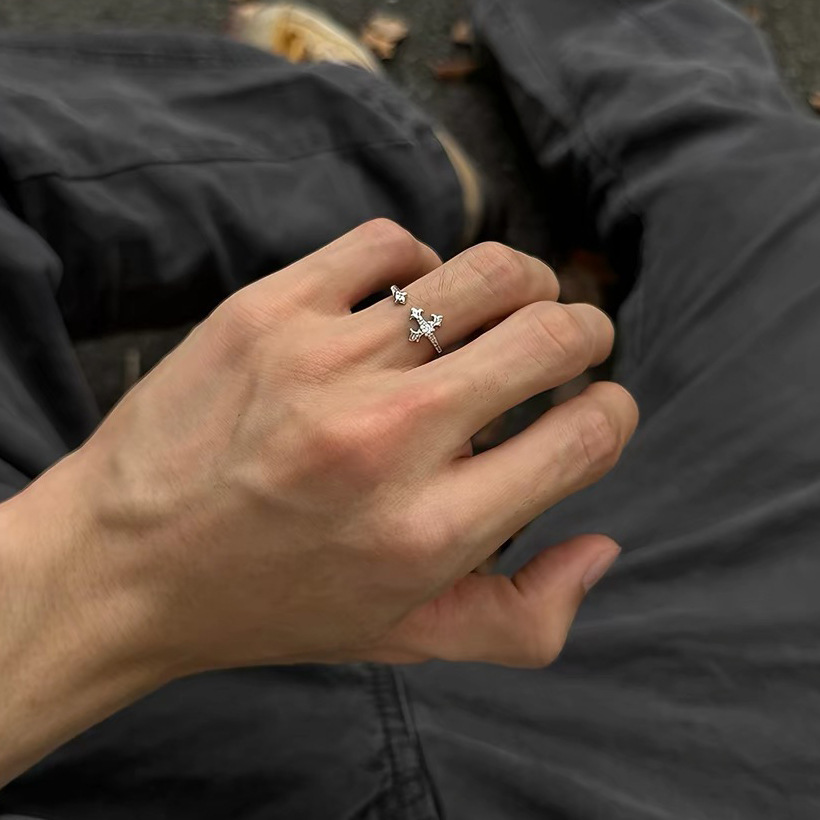 S925 Sterling Silver Cross Flower Ring Unisex