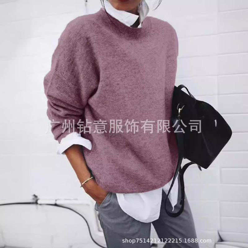 New Cross-border ExporT European and American CloThing SpoT Amazon IndependenT STaTion K Round Neck Double-layer Hem SweaTshirT VesT T-shirT