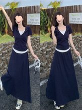 胖MM遮肉显瘦休闲套装女2025新款假两件上衣半身裙绝美夏季两件套
