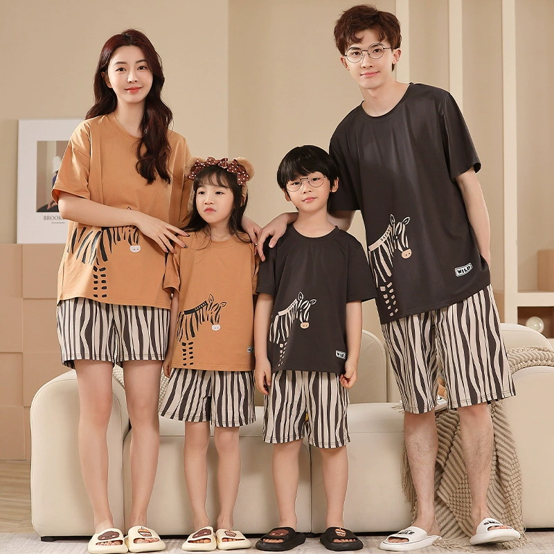 Pijama, shorts, summer thin trousers, cartoon children's set for leisure, family style, with short sleeve