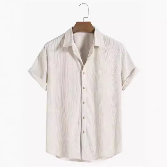 Cross-Border Independent Station 2024 Men's Casual Loose Striped Short-Sleeved Casual Beach Short-Sleeved Shirt