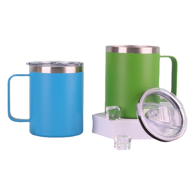 Taza de café portátil de 12oz con mango 304 mosquetón de acero inoxidable taza de agua taza de cerveza creativa de mantenimiento en frío con tapa