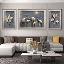 麓r简约现代客厅装饰画轻奢高档大气麋鹿沙发背景墙上挂画大象三