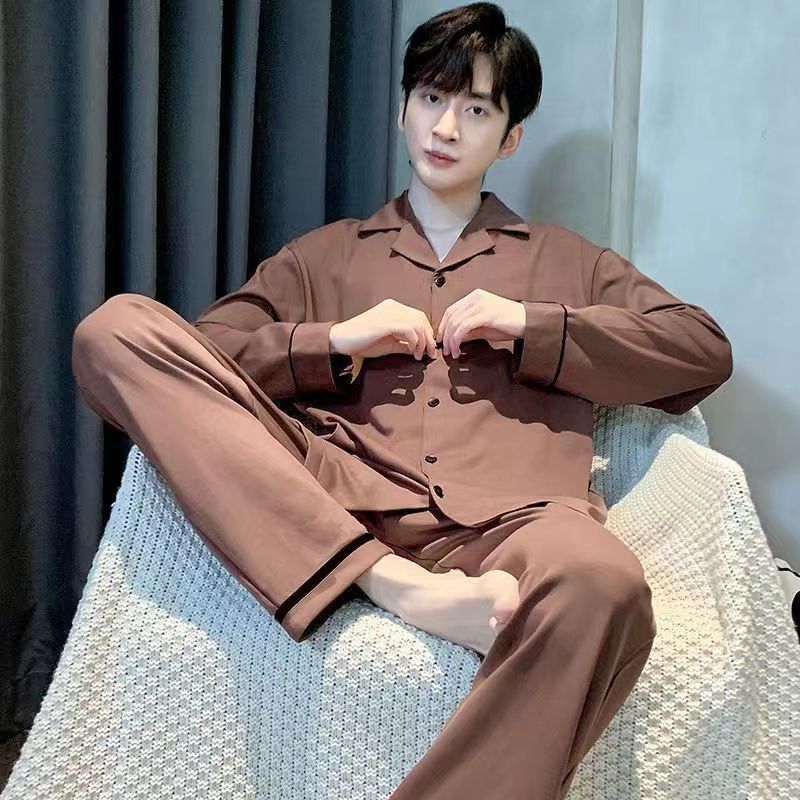 Pajamas de algodón para hombres primavera y otoño de manga larga otoño 2024 nuevo otoño y invierno de tamaño grande simple se puede usar ropa para el hogar