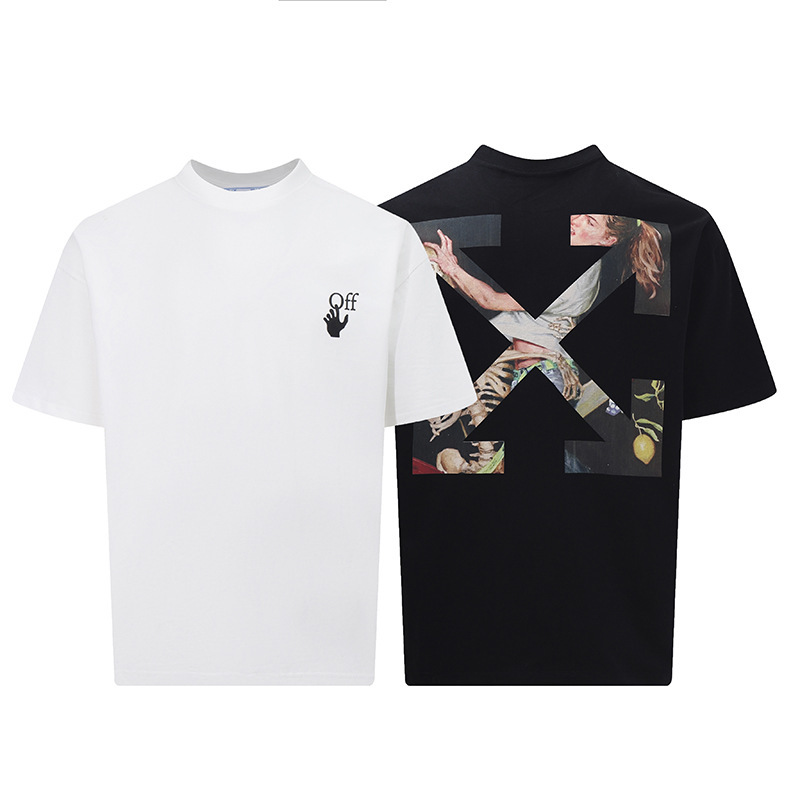 2025 Spring and Summer New Ow Pascal Oil Painting Behind the Skull Girl Arrow Short-Sleeved T-Shirt for Men and Women