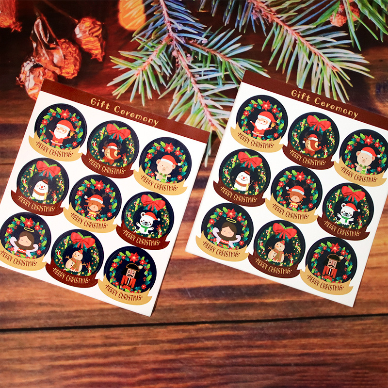 惊喜花环圣诞节覆膜铜版纸不干胶礼物礼品装饰贴纸礼盒封口贴