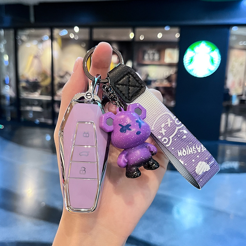 Chery Model I - 스마트 3버튼 [싱글 쉘 퍼플] + 퍼플 폭력 곰 펜던트