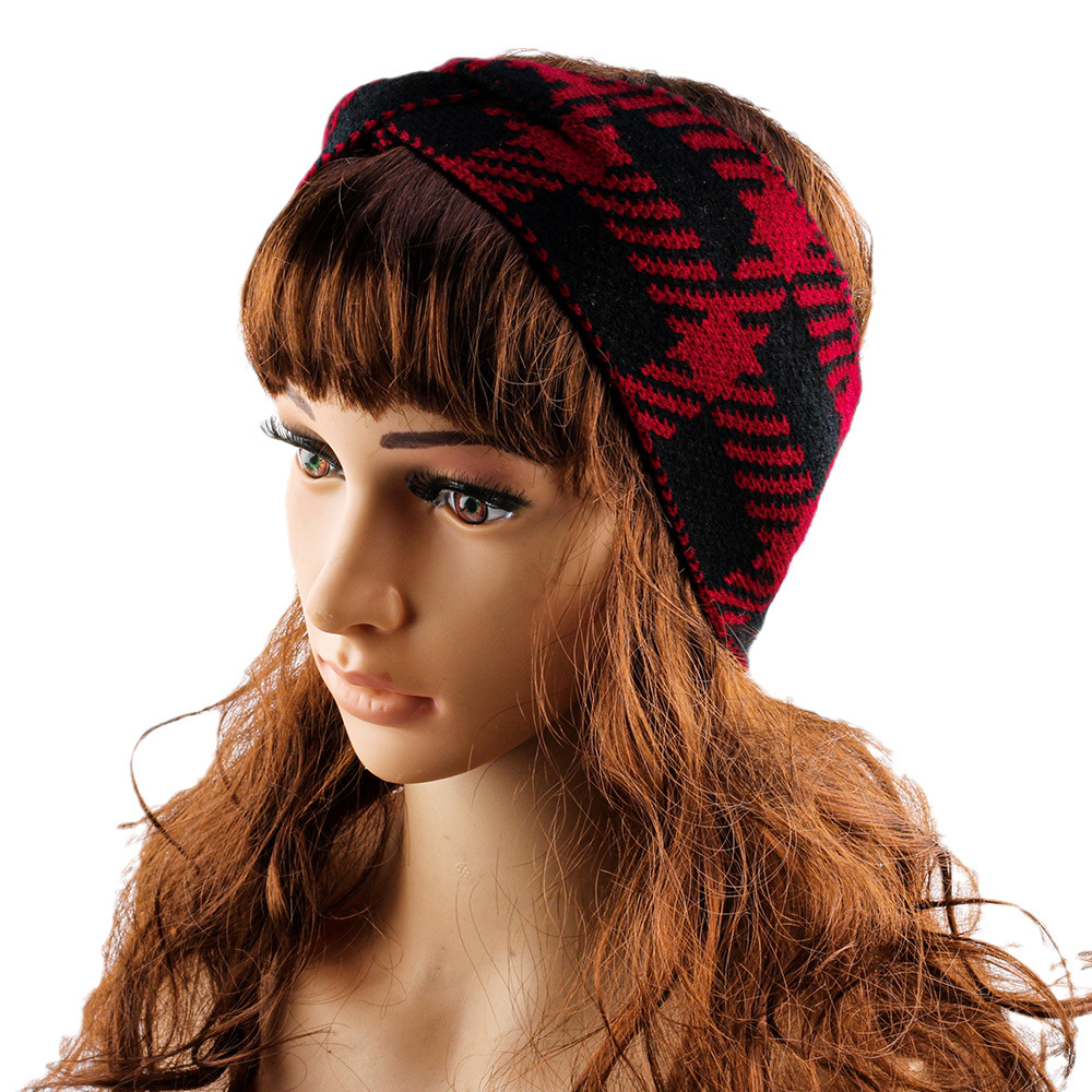 Knitted Headband Plaid Pattern Wool Elastic Yoga Hair Accessory_voghion.com